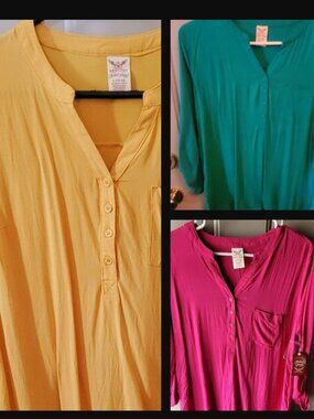 Lot of 3 Rayon Tops Two NWT's One NWOT Yellow, Teal, Pink Size Med. Faded Glory